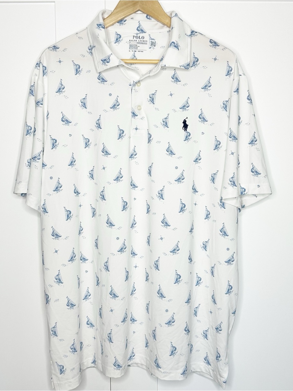 Polo Ralph Lauren Classic Fit Performance Polo Shirt XL white blue sailboat - Picture 6 of 14